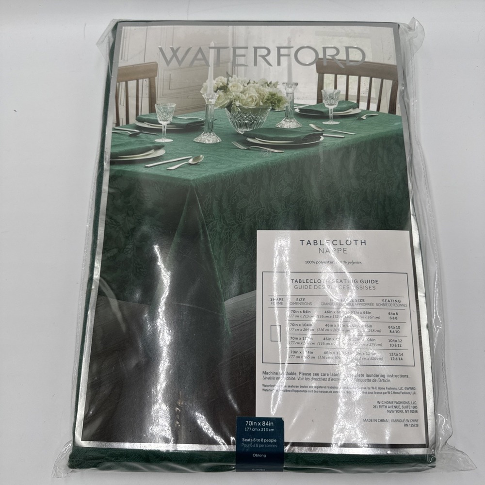 Waterford Green Holly Holiday Tablecloth 70x84 Oblong Seats 6 To 8 New Sealed